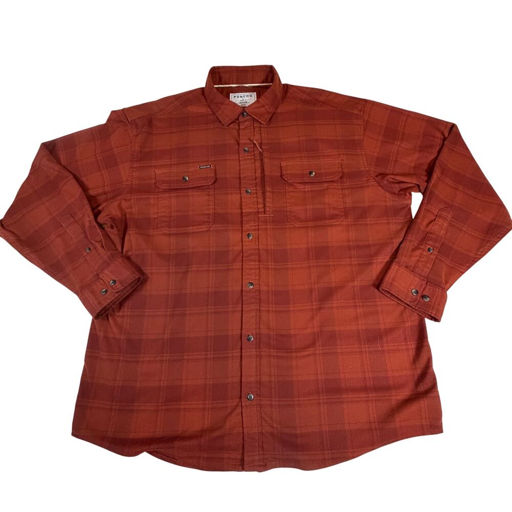 Poncho Outdoors Midweight Performance Flannel Red Orange Men’s Regular Fit XL